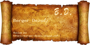 Berger Dezső névjegykártya